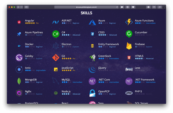 Website skills section screenshot